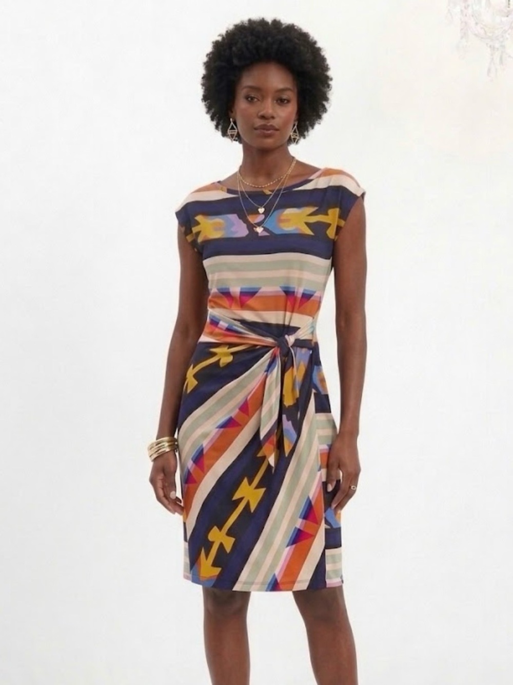 Diane von Furstenberg DVF 100% Silk Geometric Tie Waist Dress